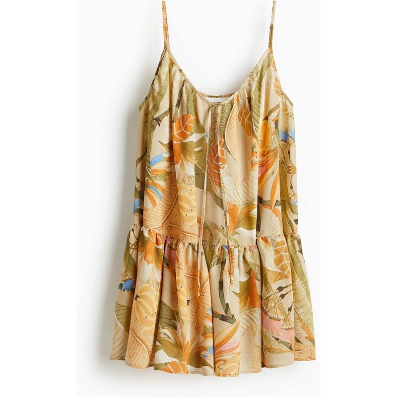 H&M - Áčkové šaty na ramínka - Béžová/Květy