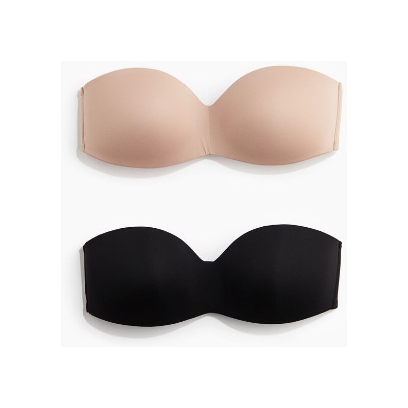 H&M - Vyztužená podprsenka bandeau z mikrovlákna 2 kusy - černá 108137678