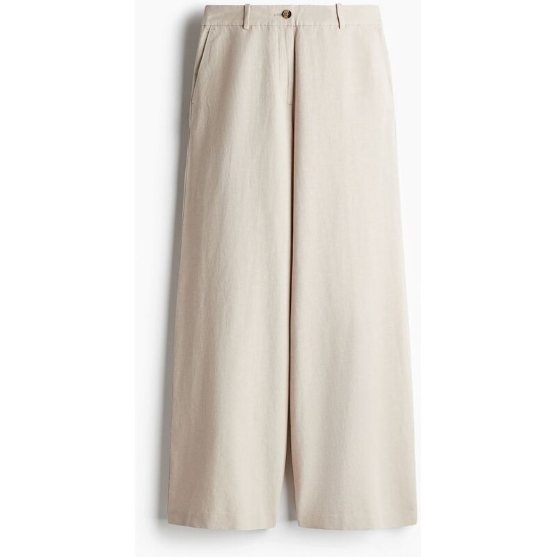 H&M - Široké kalhoty z lněné směsi - hnědá 108137978