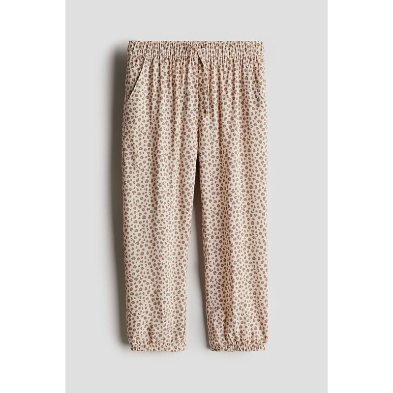 H&M - Tkané kalhoty jogger - Světle Béžová/Leopardí Potisk