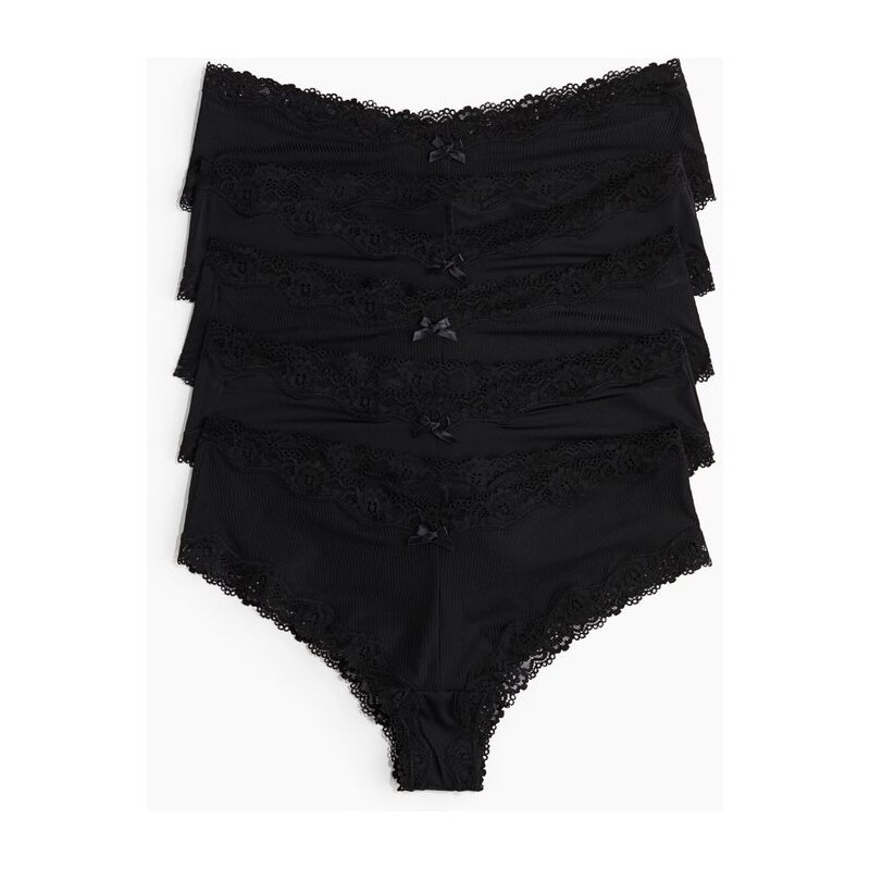 H&M - Kalhotky hipster z mikrovlákna 5 kusů - Černá