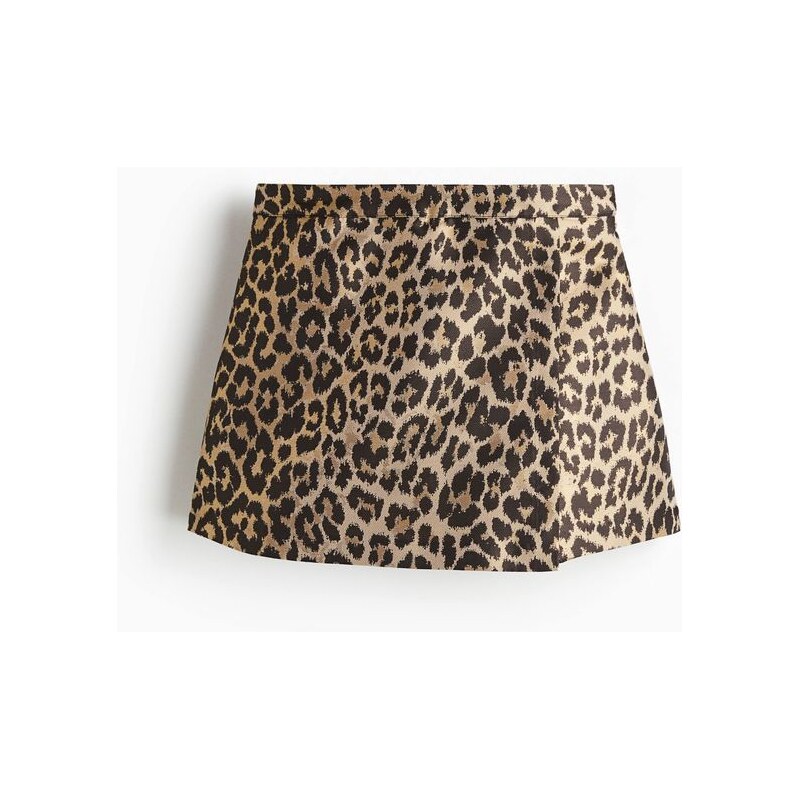 H&M - Šortková sukně s křížením - Béžová/Leopardí Potisk