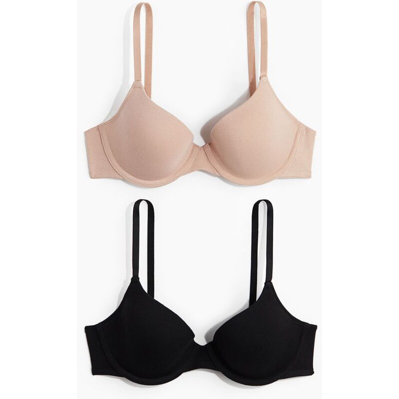 H&M - Vyztužená bavlněná podprsenkas kosticemi 2 kusy - Béžová