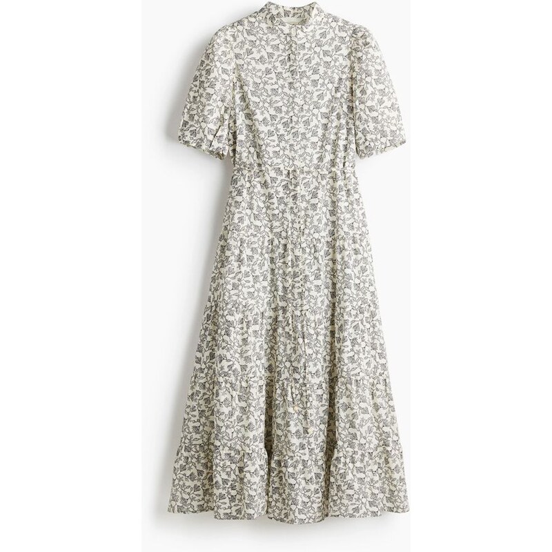 H&M - Dlouhé bavlněné šaty - Bílá/Vzor