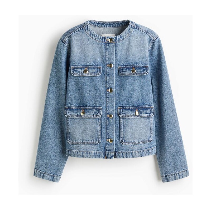 H&M - Džínová bunda bez límce - Denim Blue