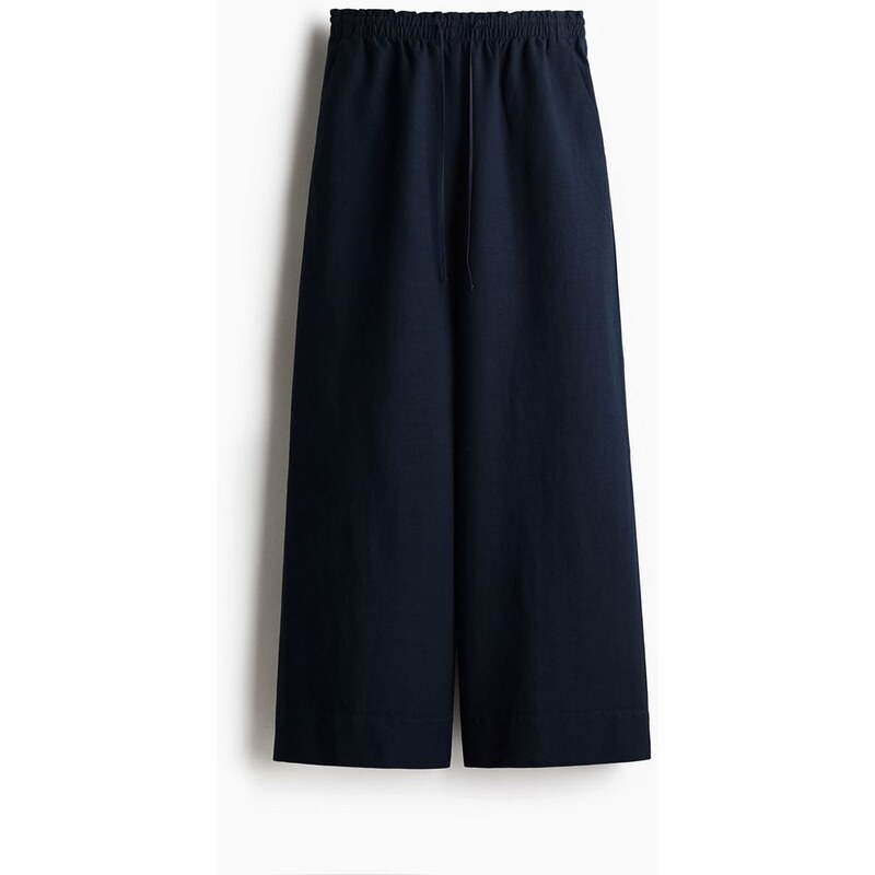 H&M - Široké kalhoty z lněné směsi - modrá 108138803