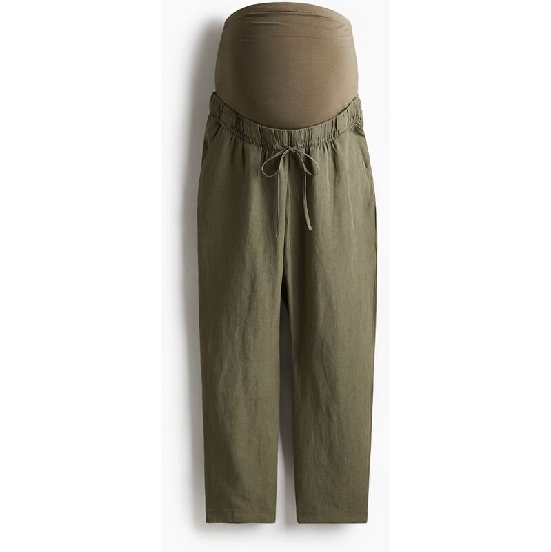 H&M - MAMA Kalhoty z lněné směsi - Khaki Green