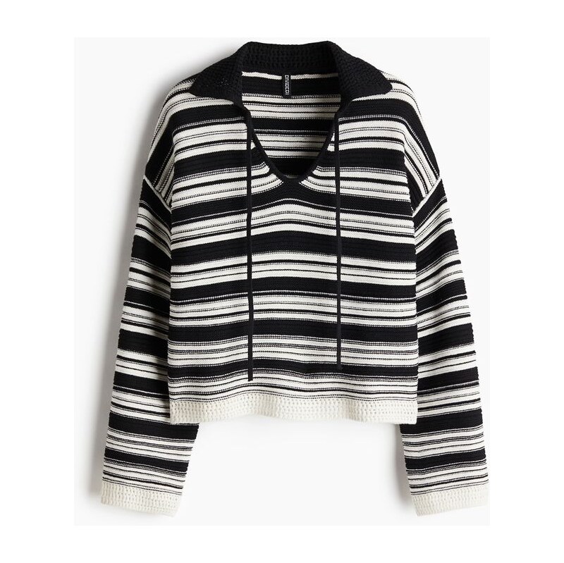 H&M - Svetr pletený obraces límečkem - Černá/Proužky