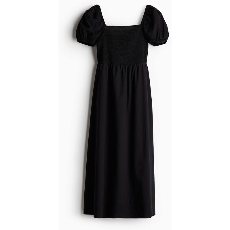 H&M - Bavlněné šatys nabíraným rukávem - Černá