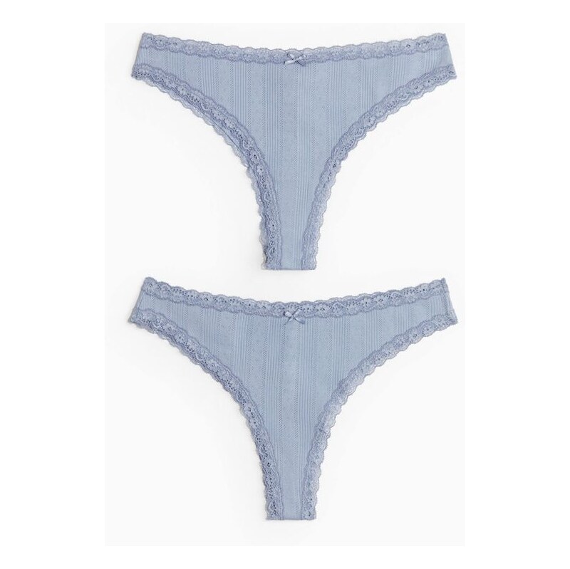 H&M - Kalhotky brazilian z ažurové bavlny 2 kusy - modrá 108158735