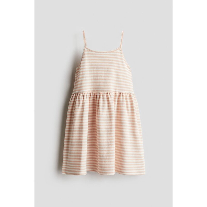 H&M - Bavlněné žerzejové šaty - Broskvově Růžová/Bílé Proužky