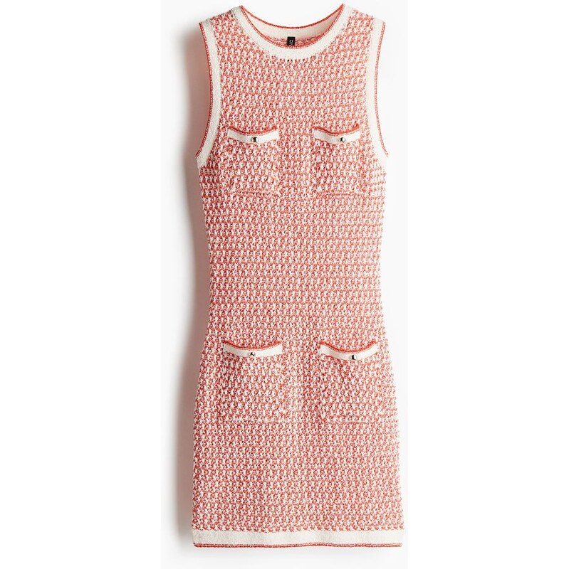 H&M - Pletené šatys texturou a kapsičkami - Oranžová/Vzor