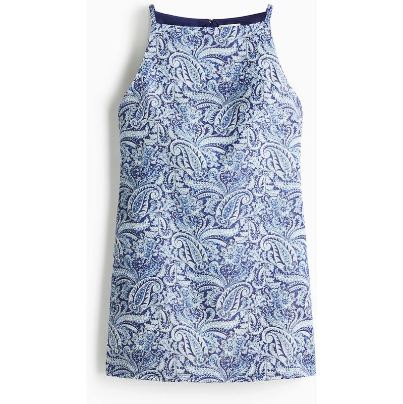 H&M - Šaty na ramínka z lněné směsi - Modrá/Kašmírový Vzor