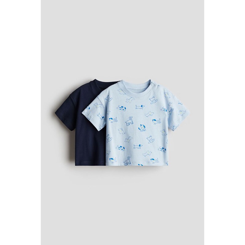H&M - Bavlněné tričko 2 kusy - Modrá/Psi