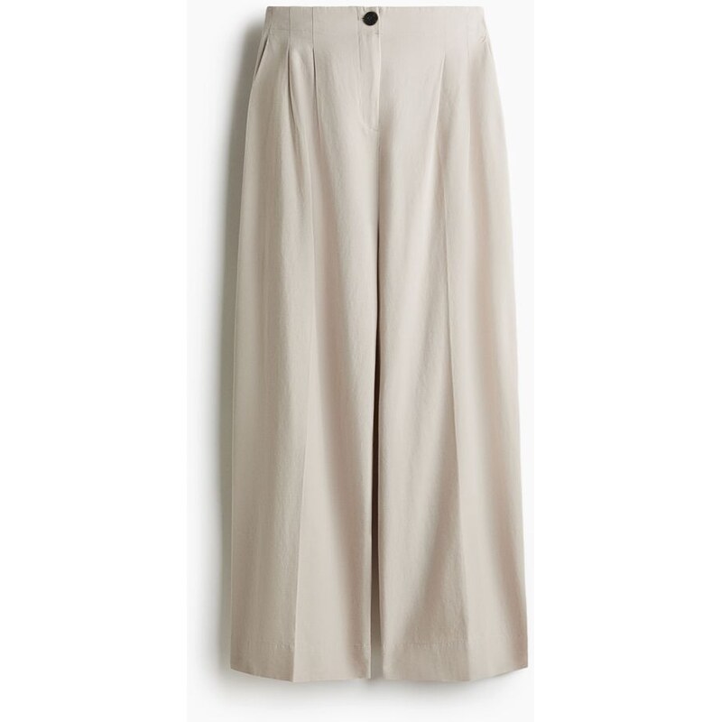 H&M - Široké kalhoty z lněné směsi - hnědá 108140799