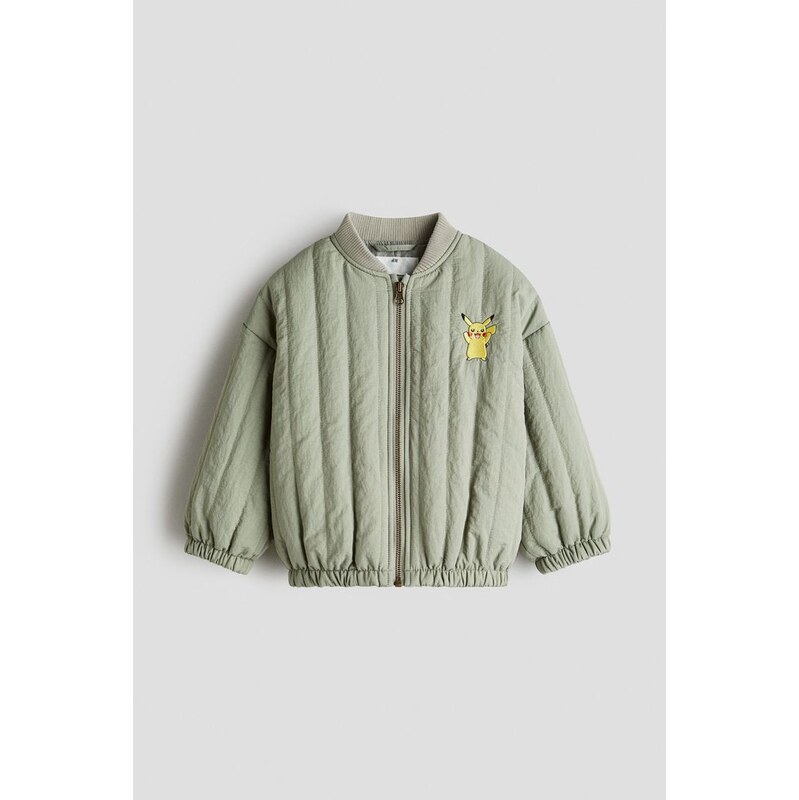 H&M - Prošívaný bomber - Khaki Zelená/Pokémon