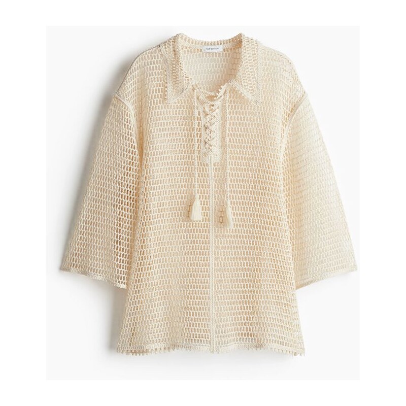 H&M - Top z dírkovaného úpletus horním šněrováním - Světle