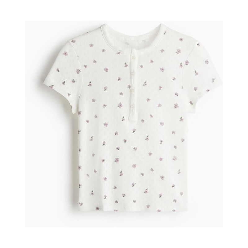 H&M - Top z ažurového žerzeje - Bílá/Květiny