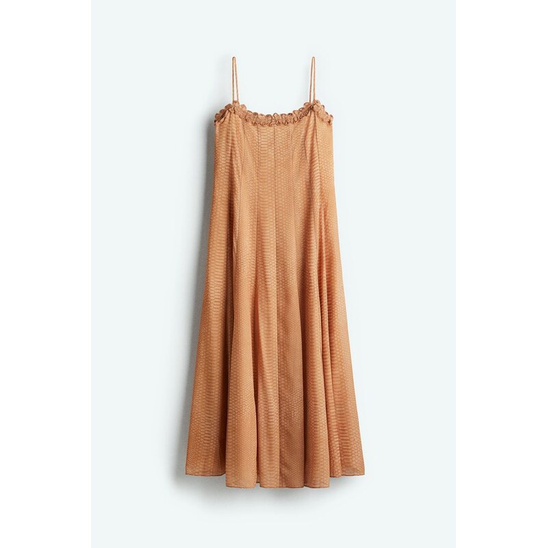 H&M - Šifonové šaty na ramínka - Béžová/Vzor Hadí Kůže