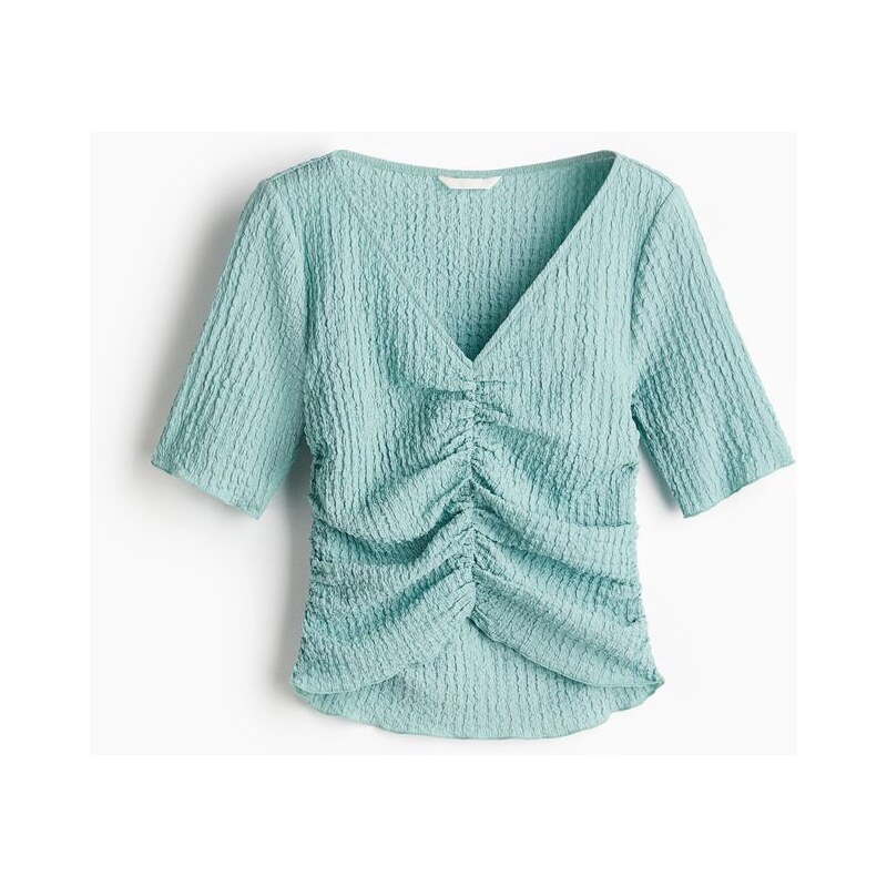 H&M - Textured draped top - Světle Tyrkysová