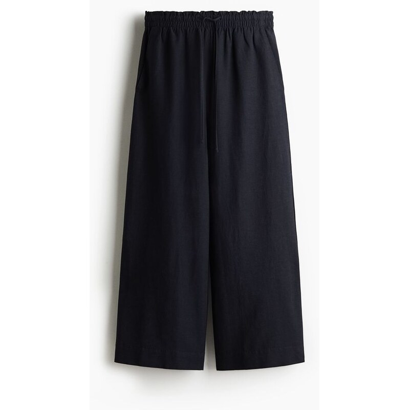 H&M - Cropped kalhoty z lněné směsi - modrá 108141445