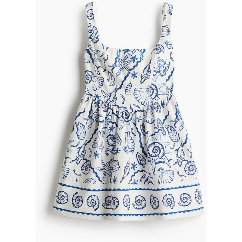 H&M - Šatys rozšířenou sukní - Bílá/Lastury