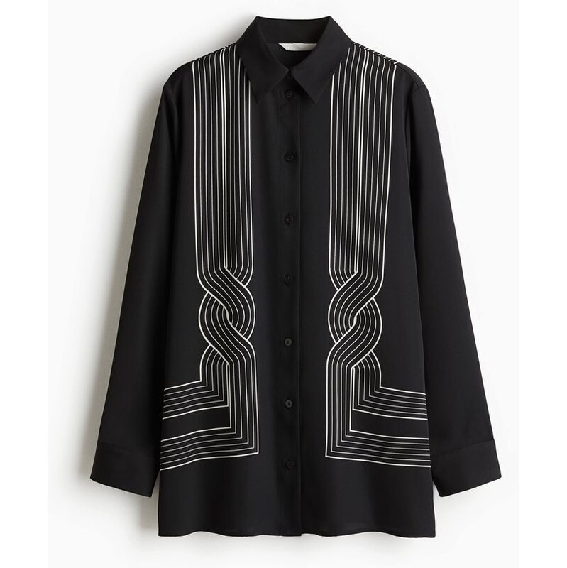 H&M - Objemná košiles potiskem - Černá/Vzor