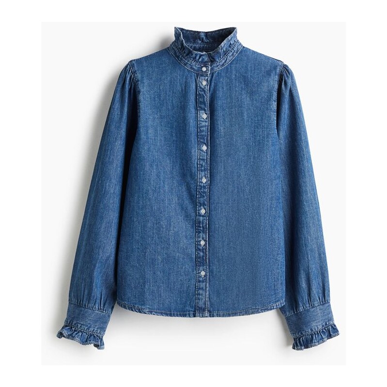 H&M - Džínová halenkas volánkovými lemy - modrá 108159171