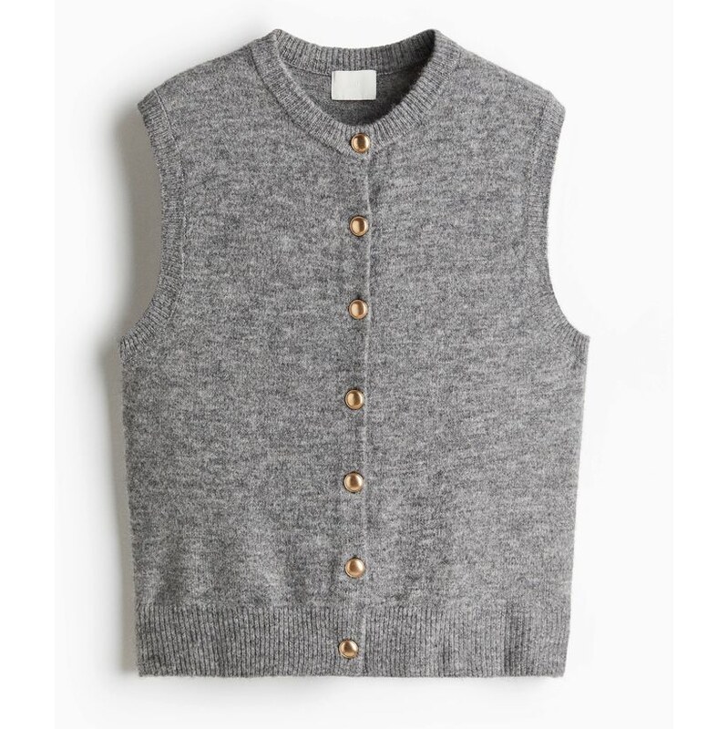 H&M - Vesta z jemného úpletu - Šedý Melír