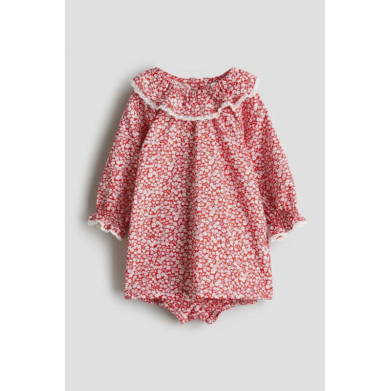 H&M - Dvoudílná bavlněná soupravas květinovým potiskem - červená 108159400