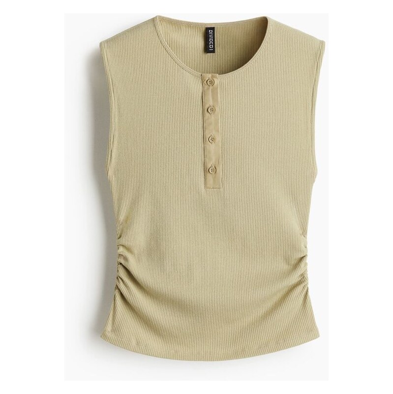 H&M - Řasený top bez rukávů - Světle Zelená Khaki