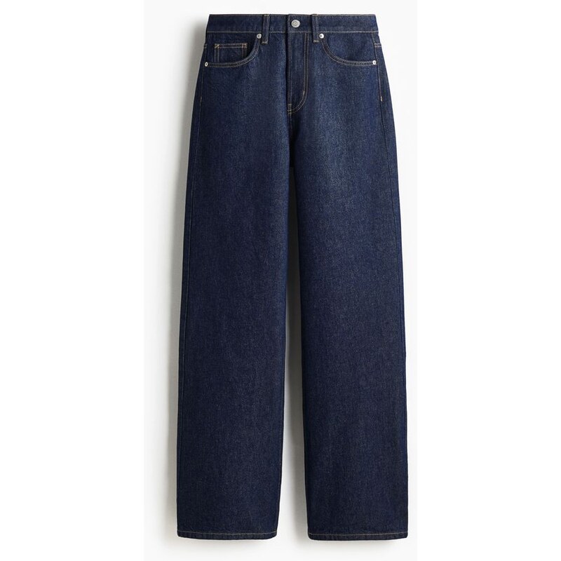 H&M - Wide High Waist Jeans - Tmavý Denim Blue