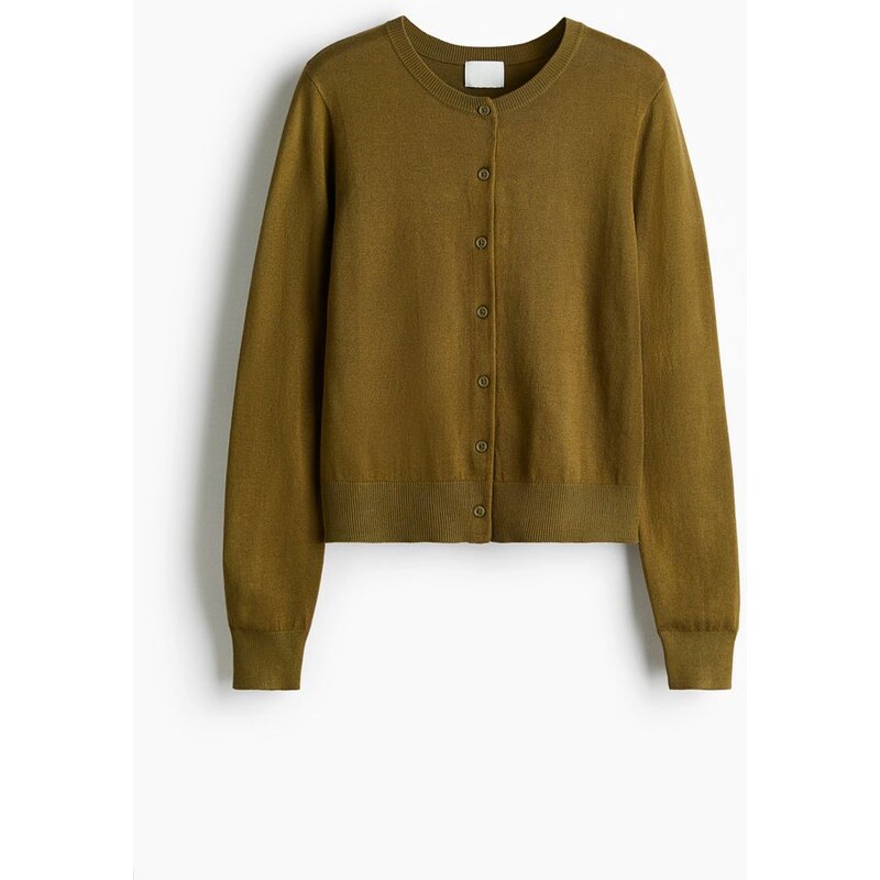 H&M - Propínací svetr z jemného úpletu - zelená 108159576