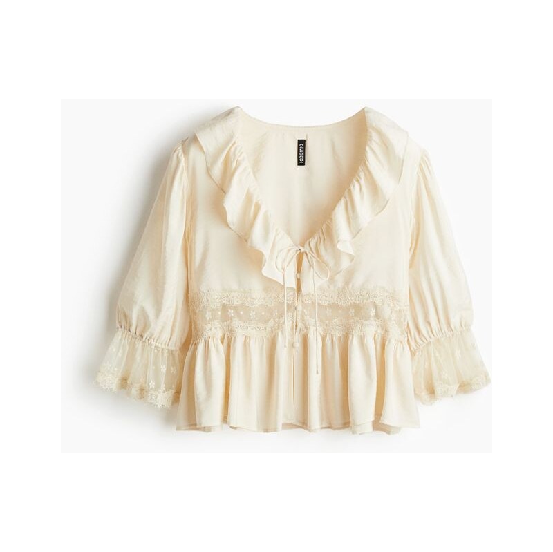 H&M - Halenkas krajkou - béžová 108179497