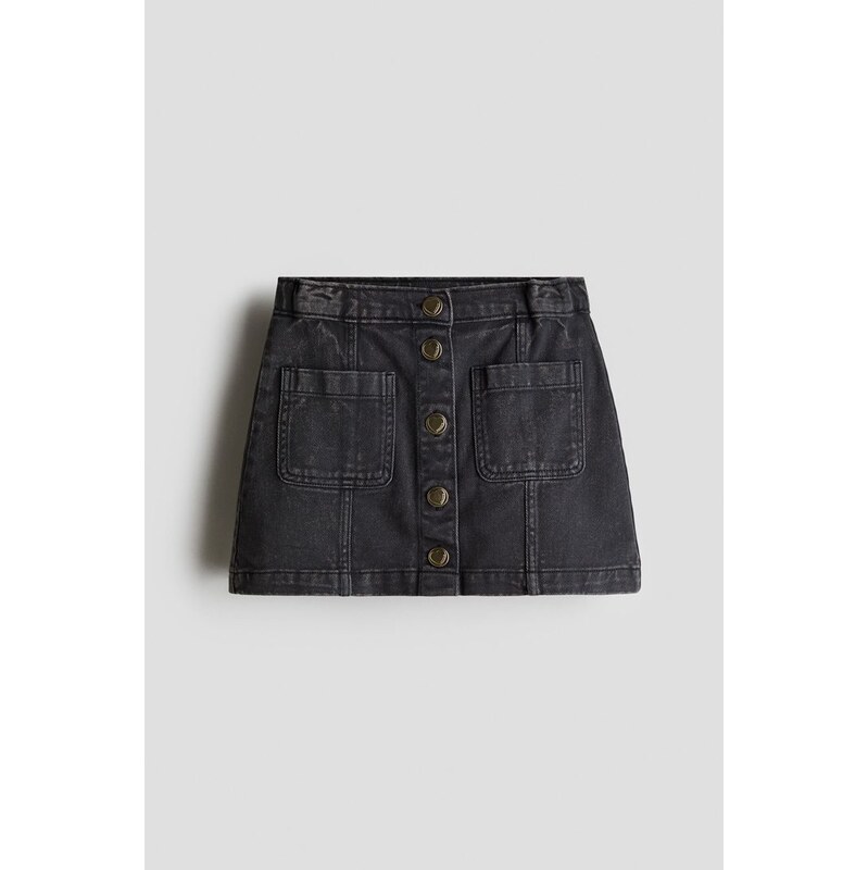 H&M - Sukně z bavlněného kepru - Sepraný Černý Denim