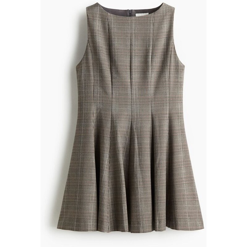 H&M - Šatys rozšířenou sukní - Béžová/Kostka