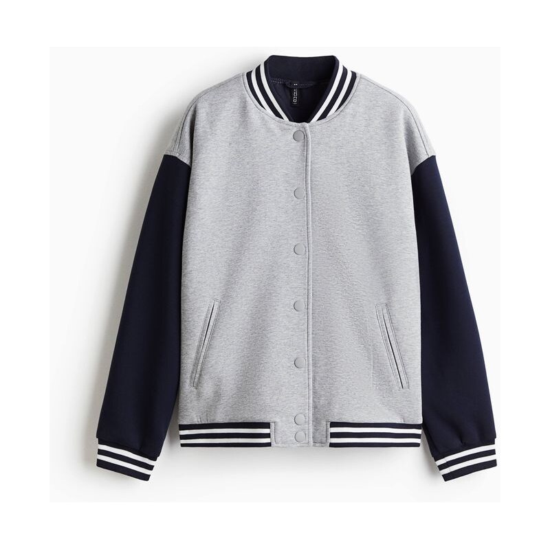 H&M - Baseballová bundas motivy - Light Grey Marl/Colour Block