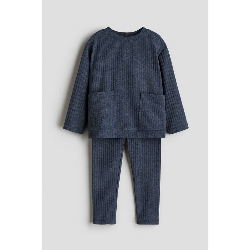 H&M - Dvoudílná souprava z žebrované bavlny - Námořnická Modř