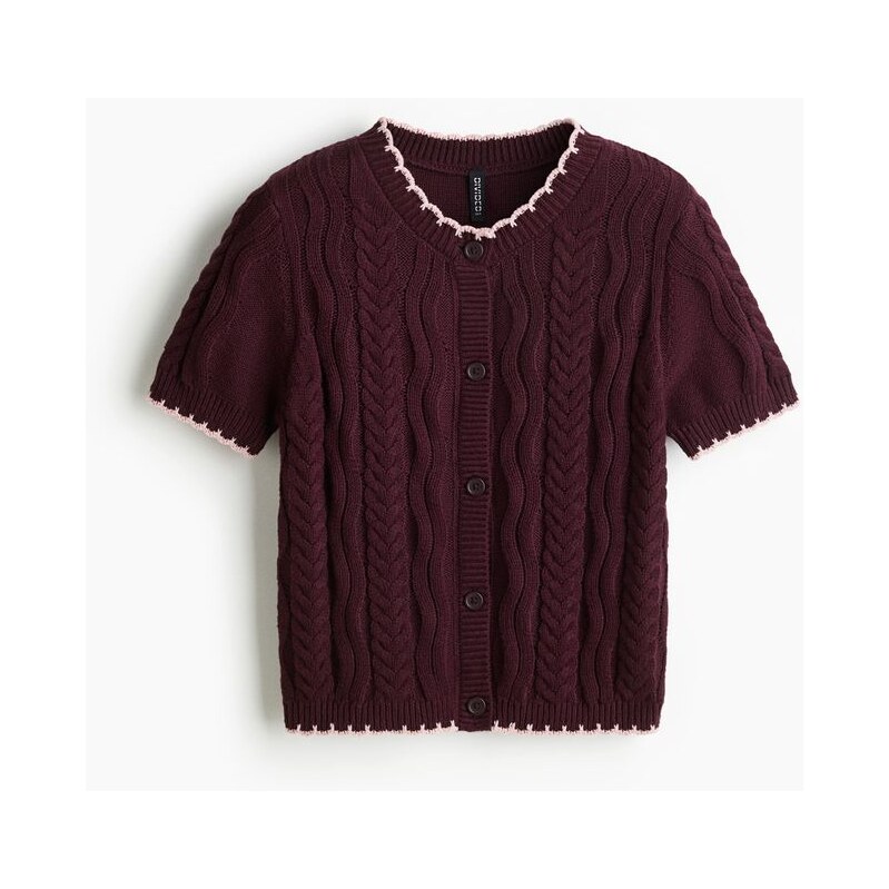 H&M - Propínací svetříks copánkovým vzorem - Vínová