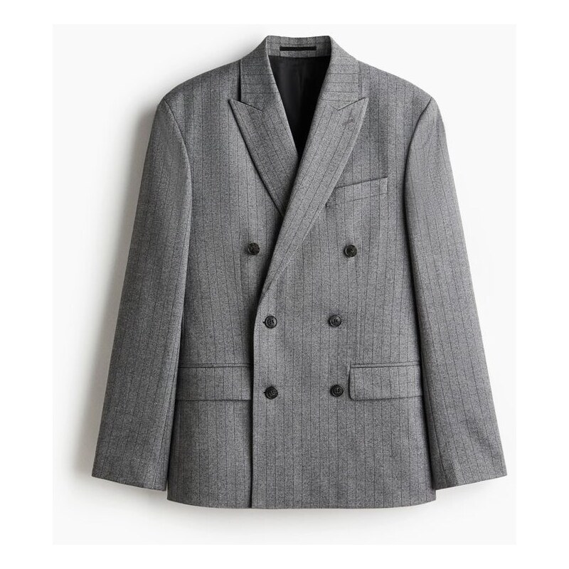 H&M - Dvouřadové sako Regular Fit - Šedá/Úzký Proužek