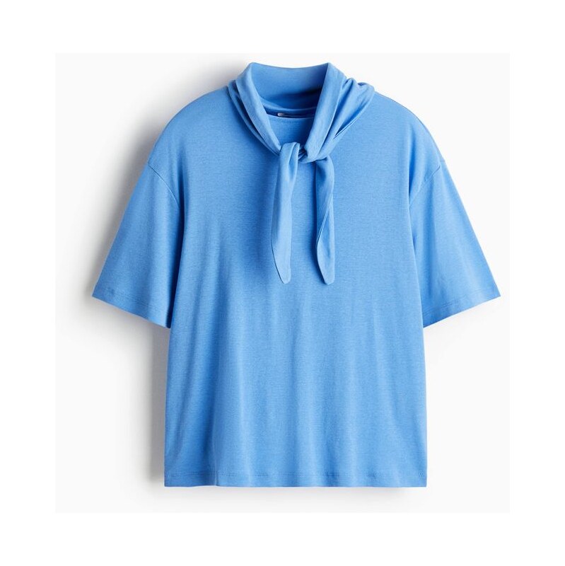 H&M - Tops šátkovým límcem - Modrá