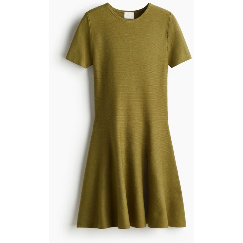 H&M - Šaty z žebrovaného úpletu - Olivově Zelená