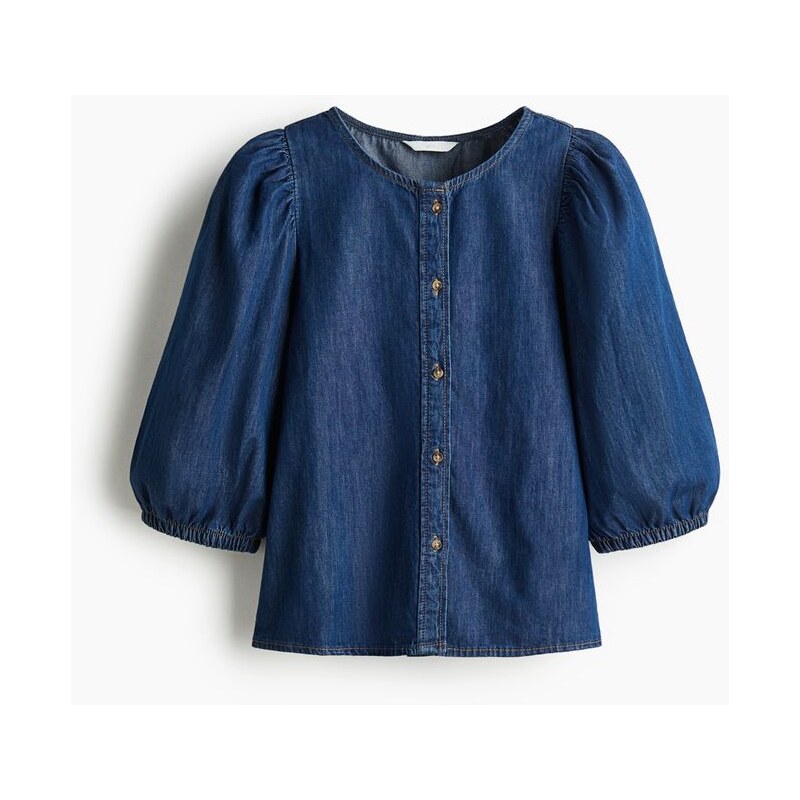 H&M - Džínová halenkas balonovým rukávem - modrá 108163207