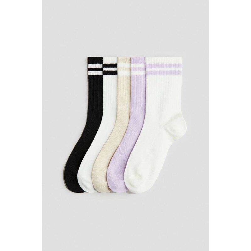 H&M - Ponožky 5 párů - Fialová/Bílá
