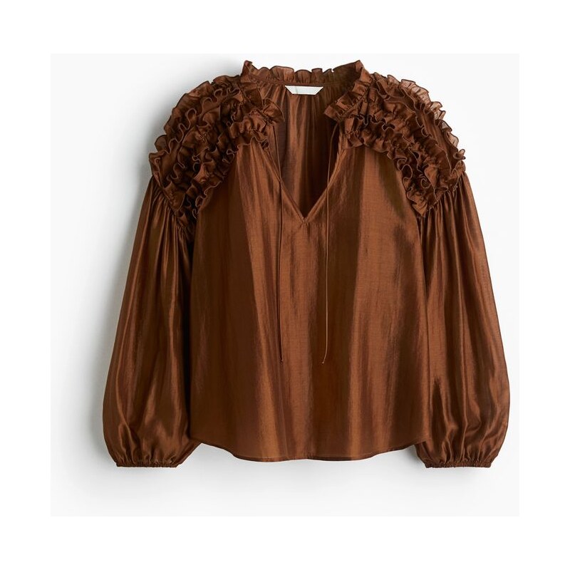 H&M - Halenkas řasenými lemy - Hnědá