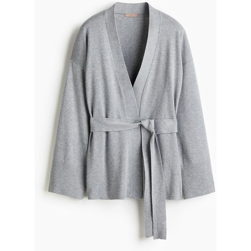 H&M - Pletený kardigans vázacím páskem - šedá 108163993