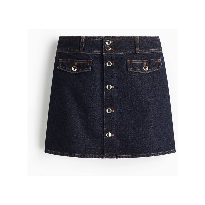 H&M - Džínová minisukně áčkový střih - Tmavý Denim Blue
