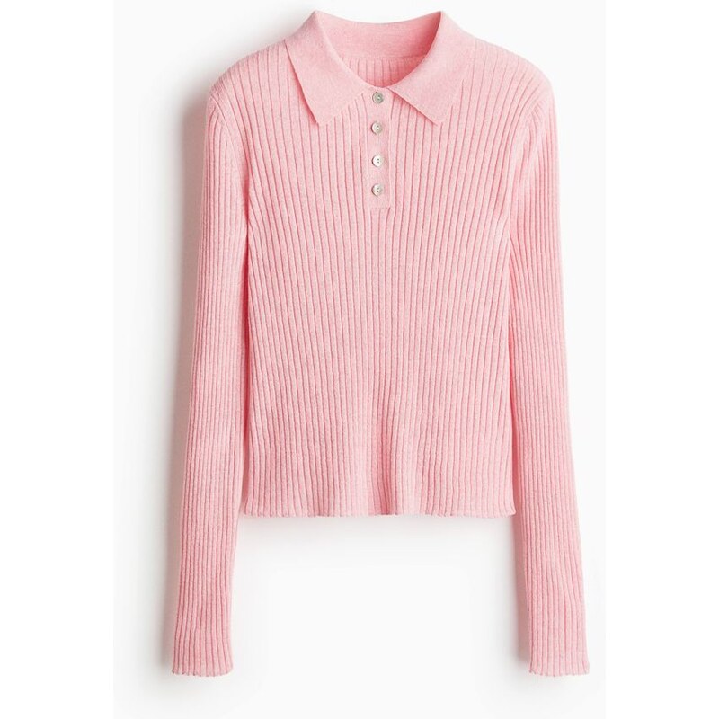 H&M - Rib-knit polo shirt - Světle Růžová
