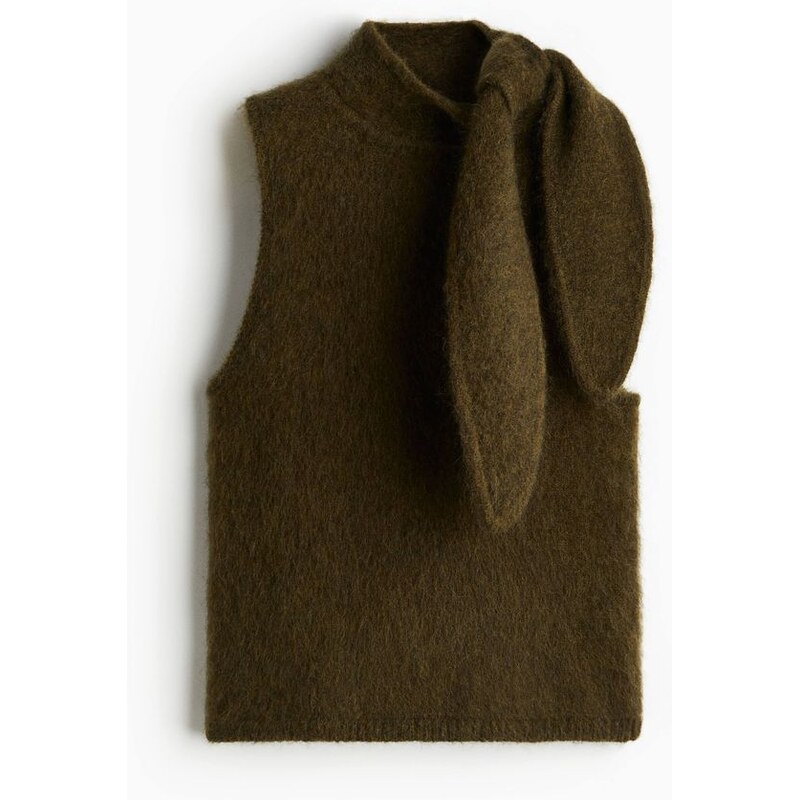 H&M - Top z mohérové směsis šálovým límcem - zelená 108301347