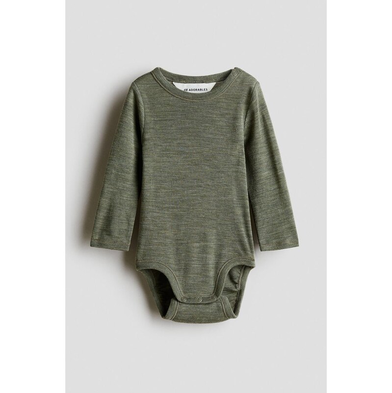 H&M - Žerzejové body z vlny merino - Khaki Zelená